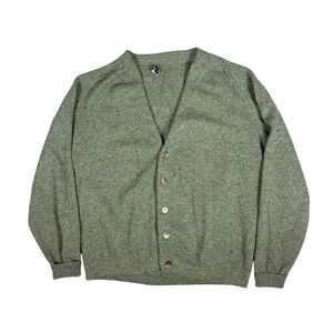 Vintage 50s S Ayres & Co Mens Green Wool‎ Cardigan Sweater Made in Scotland